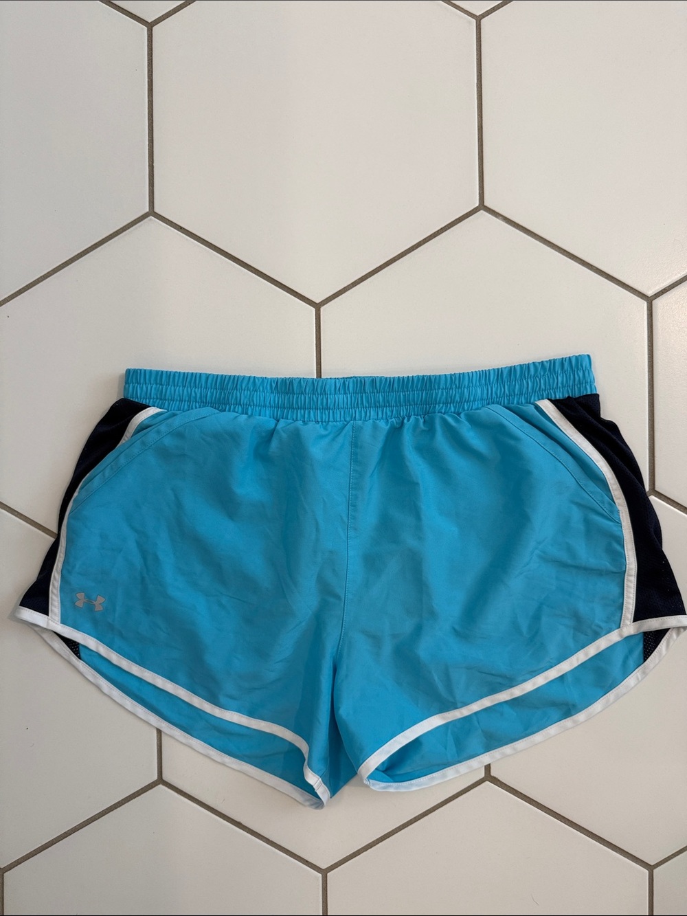 Under Armour Bright Turquoise Athletic Shorts with Navy Panels